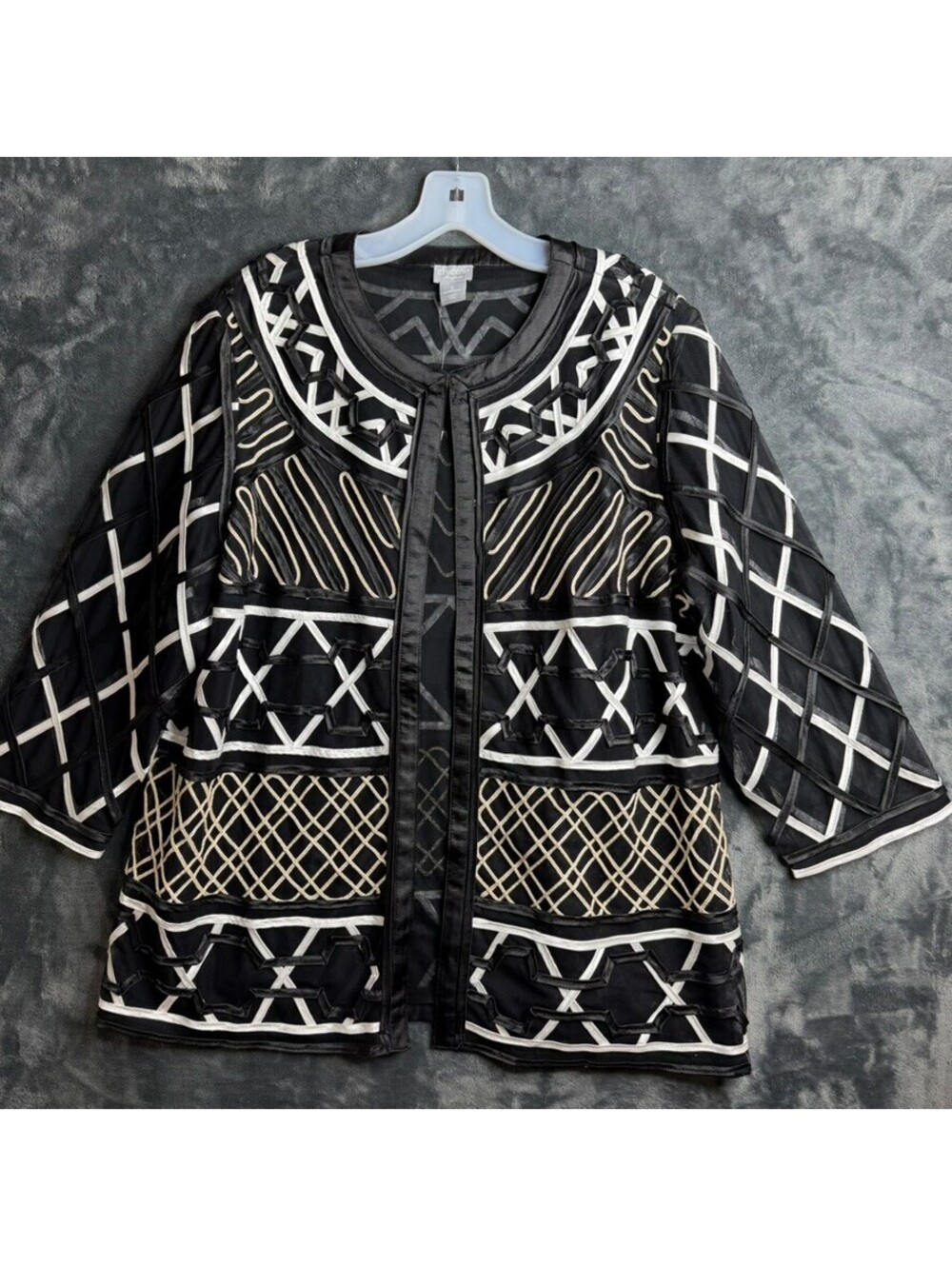 Chicos Black and White Sheer Travelers Jacket Women's Sz XL (3) NWT